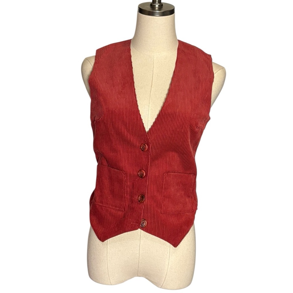 Vintage Laura Ashley Corduroy Skirt Vest Set Brick Red 10 - Picture 3 of 11